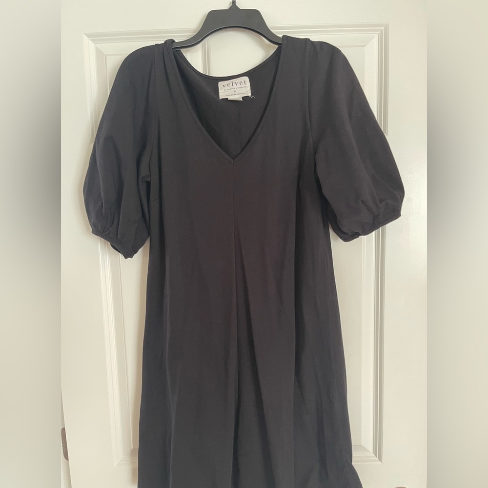 Black v neck dress with bell sleeve